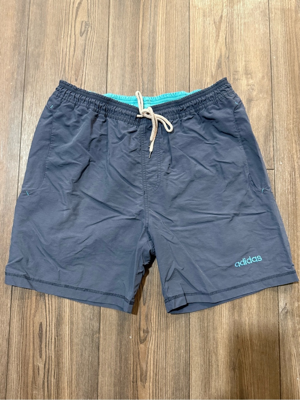 Vintage Adidas Nylon Swim Trunks Shorts Blue Teal Lined Mens Small